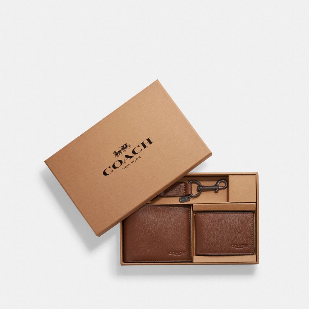 Coach Boxed 3 In 1 Wallet Gift Set Dark Saddle