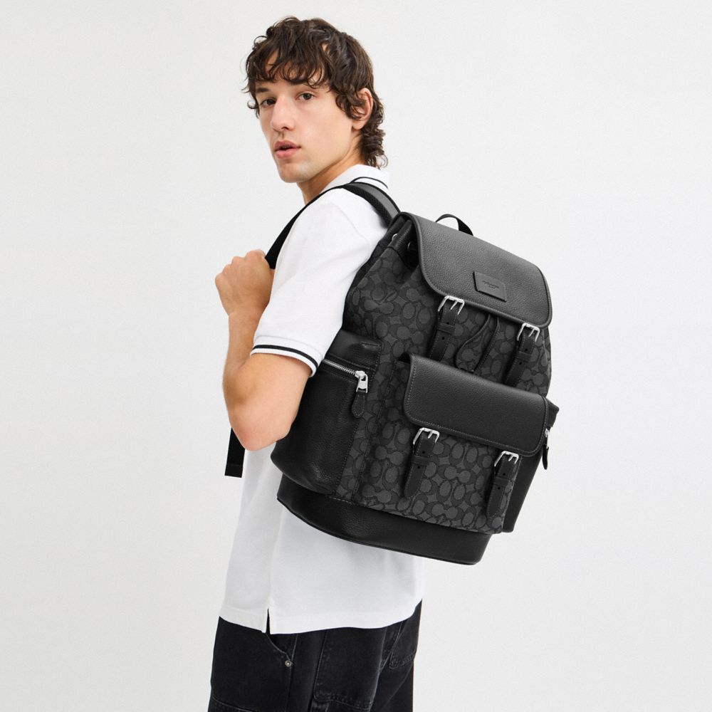 Coach Sprint Backpack In Signature Jacquard Silver Charcoal Black