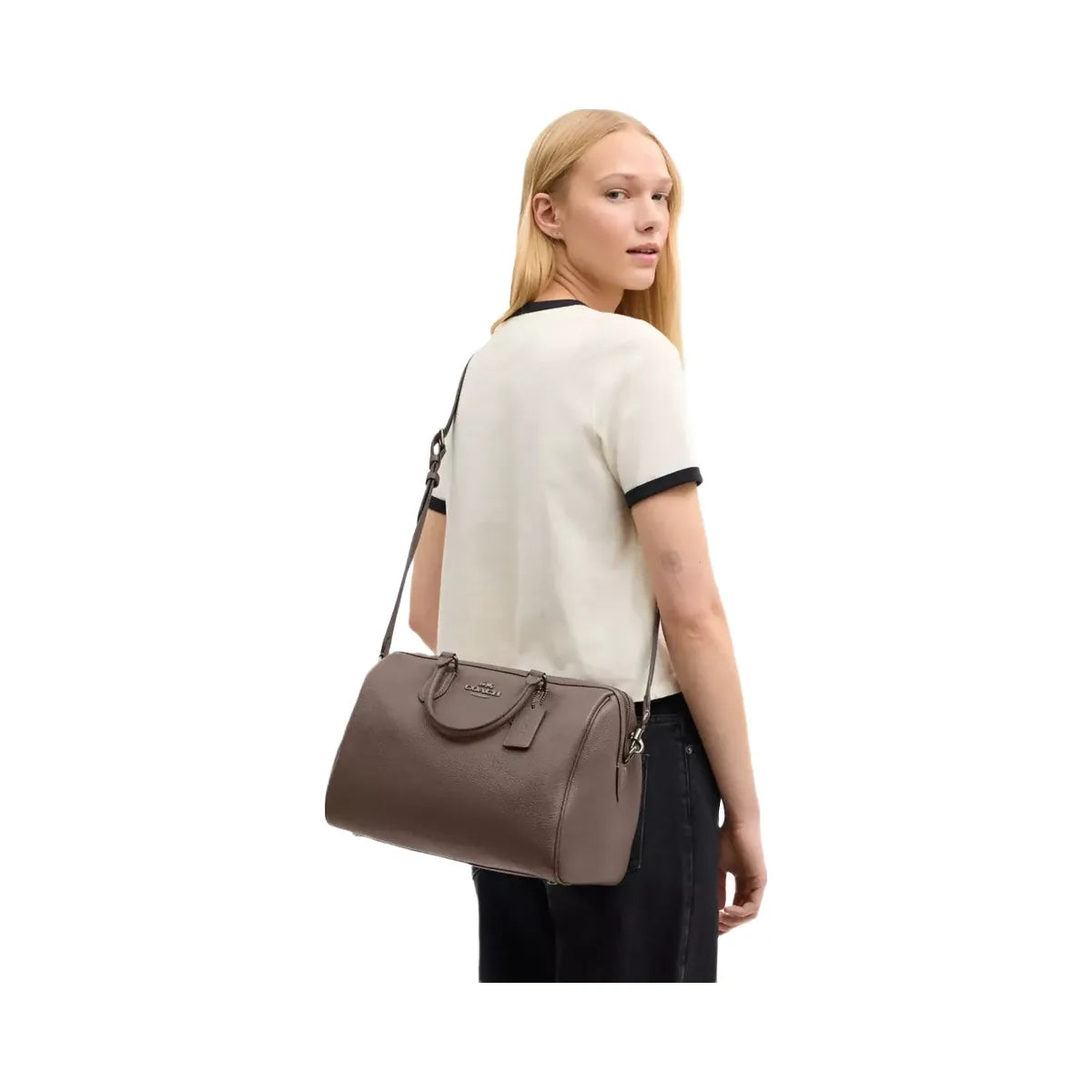 Coach Rowan Large Satchel Bag in Gunmetal Dark Stone