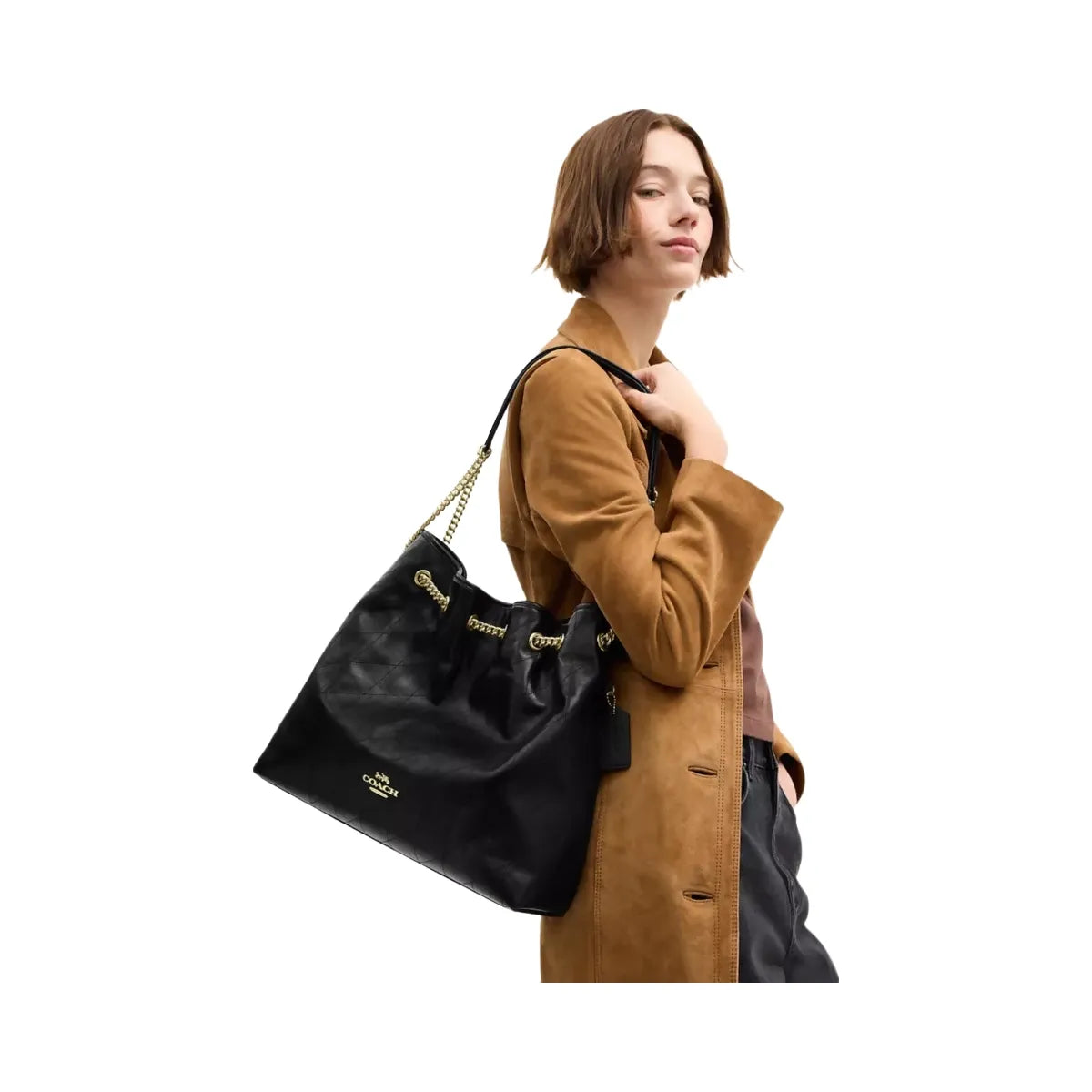 Coach Evelyn Large Shoulder Bag With Quilting in Gold Black