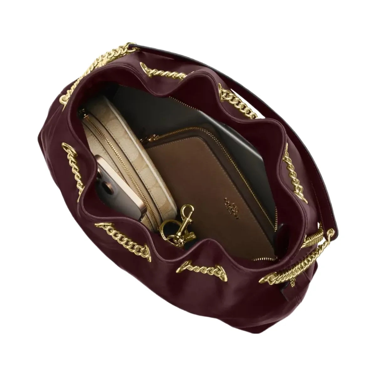 Coach Evelyn Shoulder Bag in Gold Dark Wine