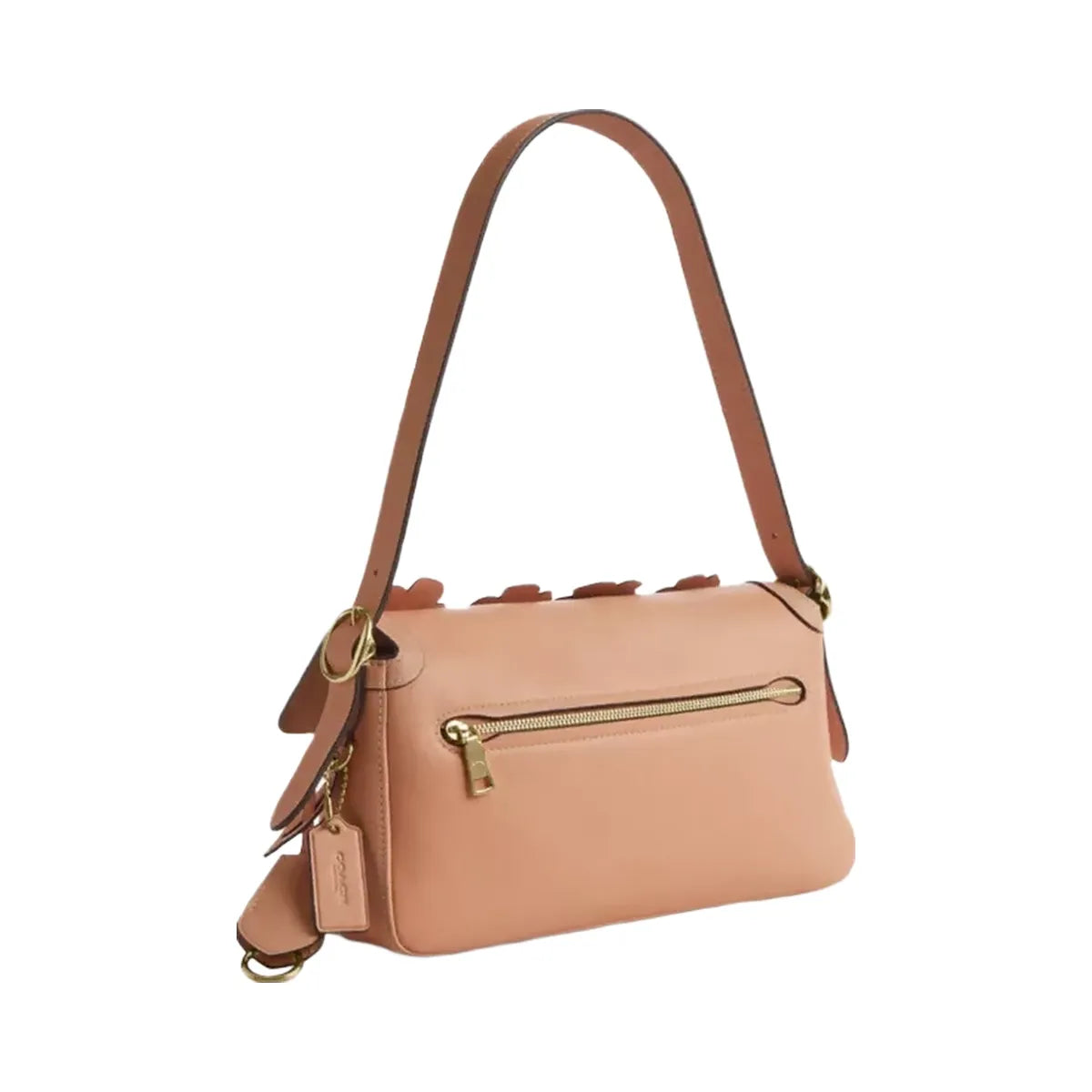Coach Etta Small Flap Shoulder Bag With Floral Applique in Gold Light Pink