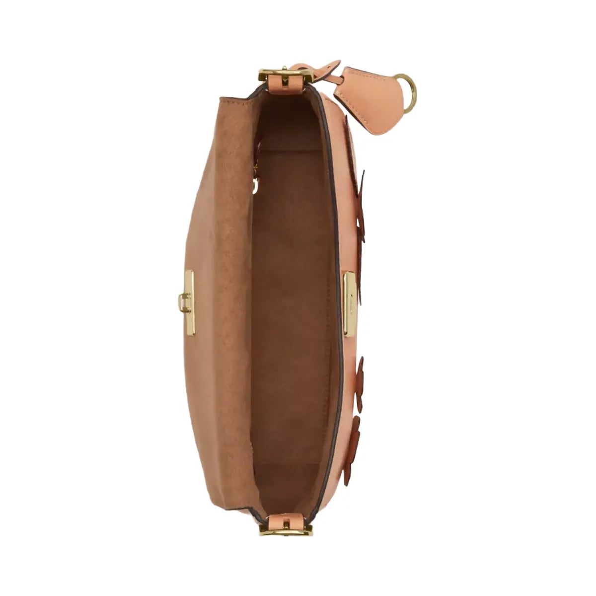 Coach Etta Small Flap Shoulder Bag With Floral Applique in Gold Light Pink