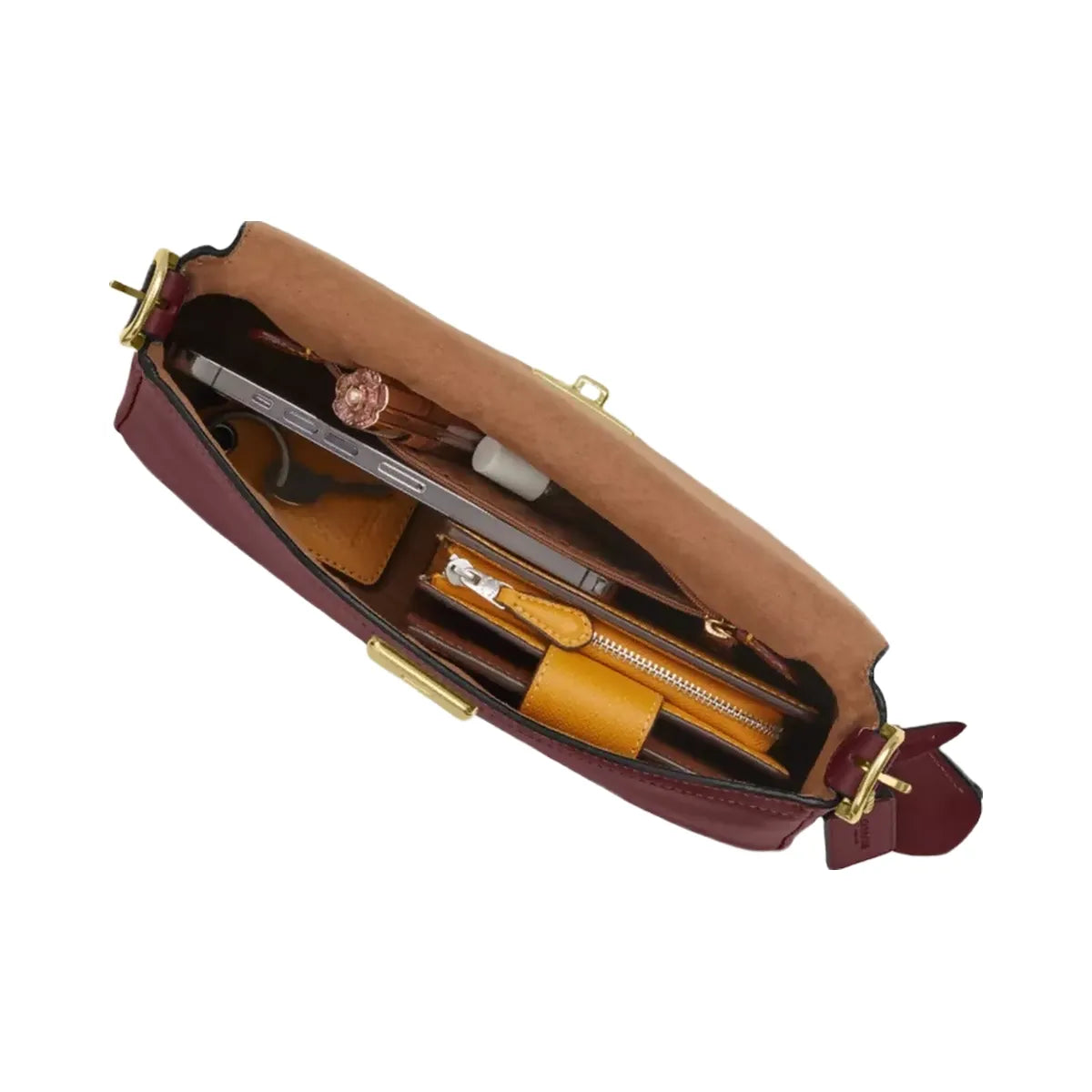 Coach Etta Small Flap Shoulder Bag in Gold Maroon