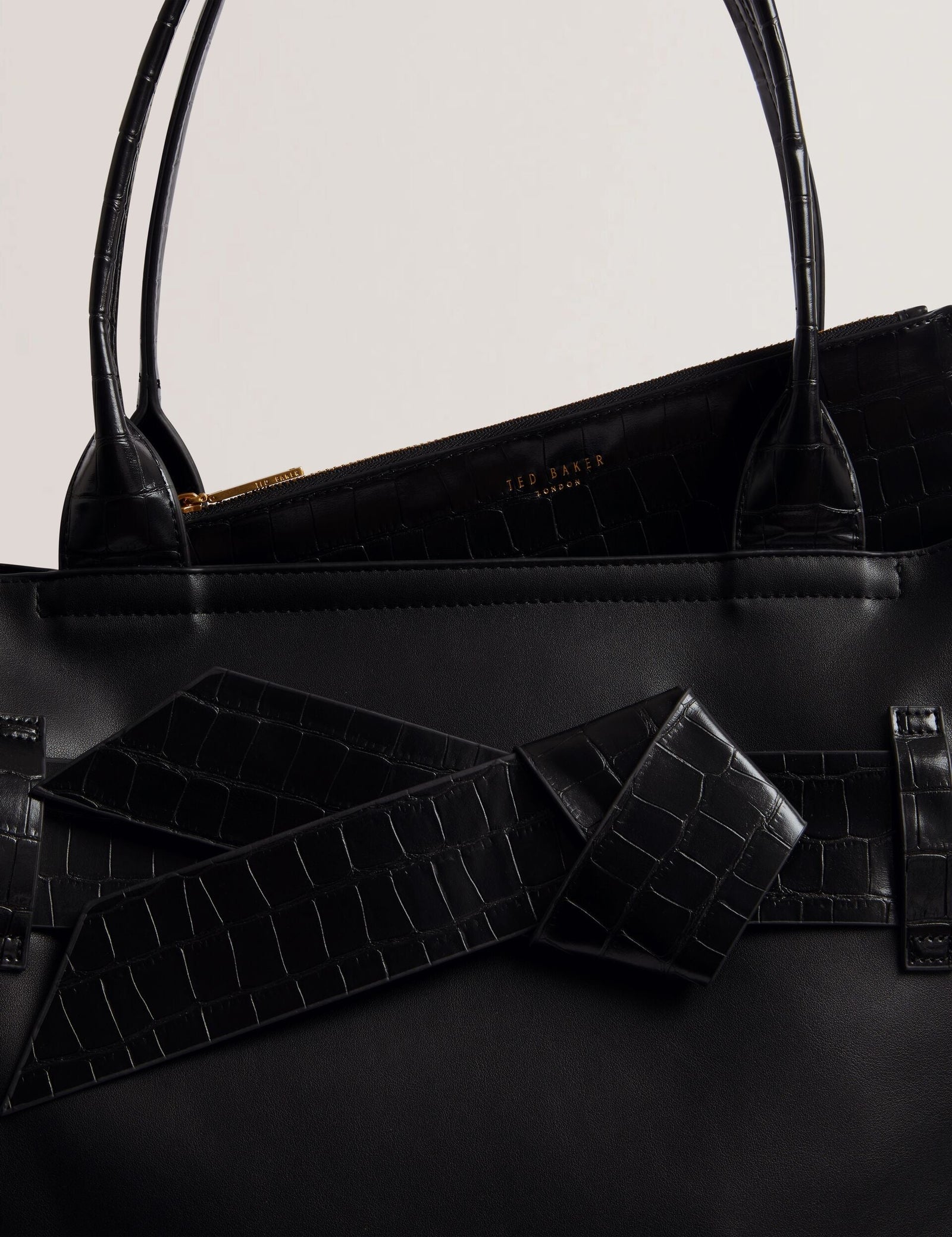 Ted Baker Jjoslyn Croc Bow Trim Faux Leather Tote Bag In Black Women's