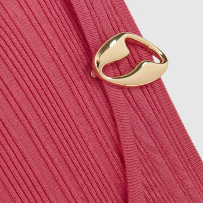 Pink Rib Knit Buckle Midi Dress