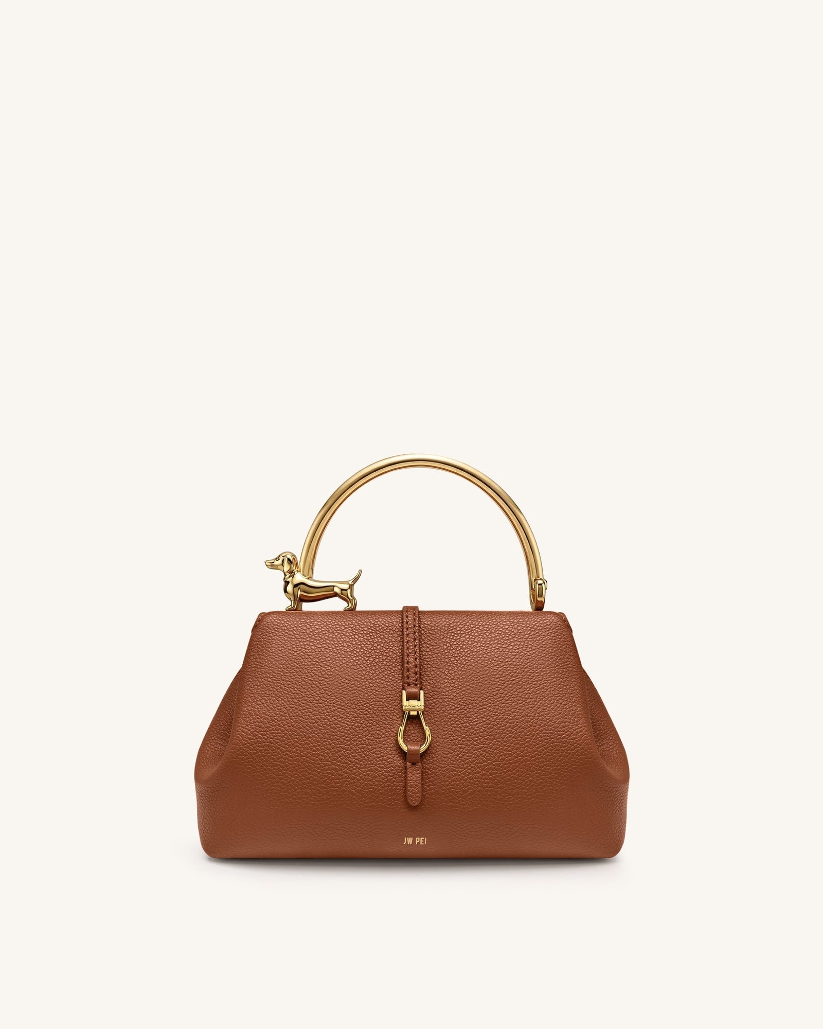 Bruna Dachshund Metal Handle Top Handle Bag - White