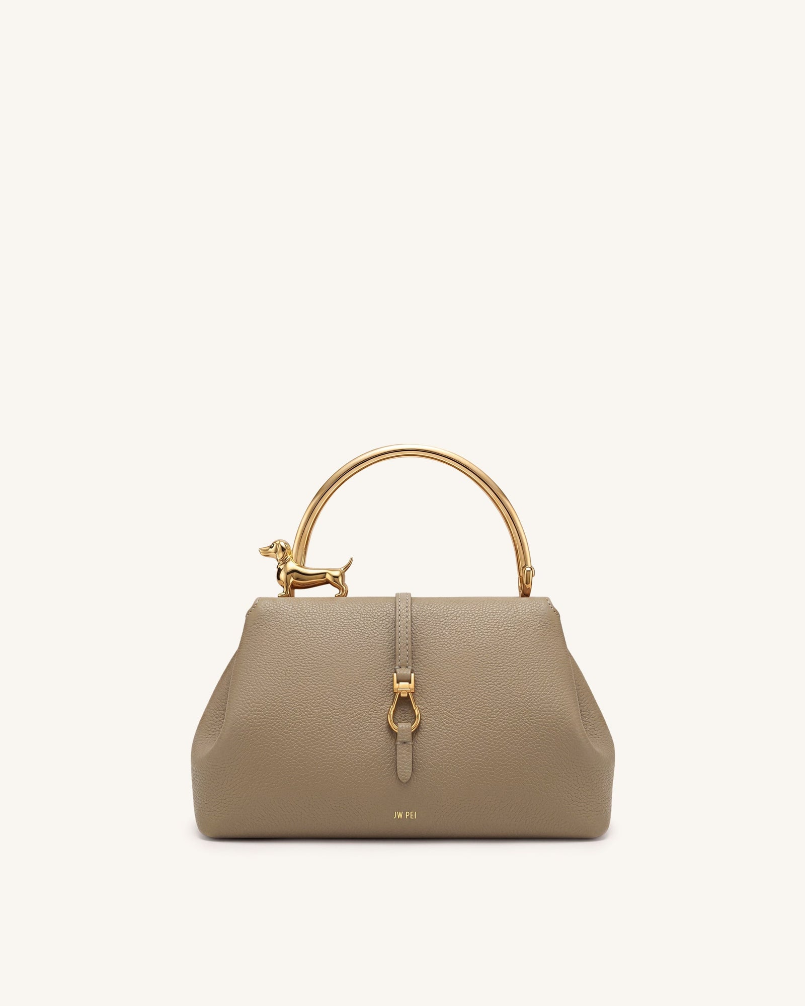 Bruna Dachshund Metal Handle Top Handle Bag - White