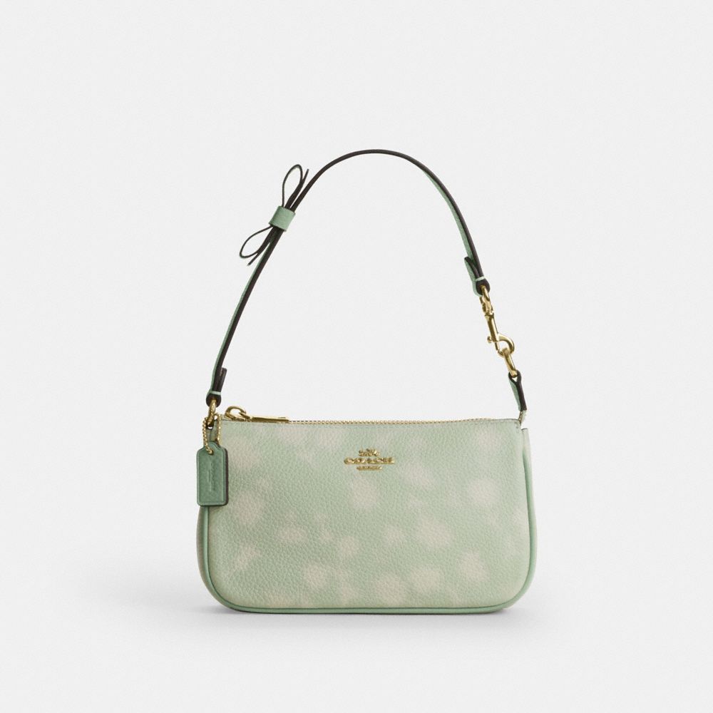 Coach Nolita 19 With Floral Print And Bow Gold Pale Green