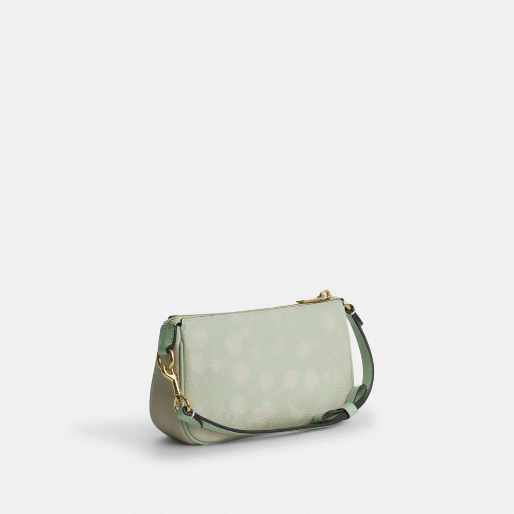 Coach Nolita 19 With Floral Print And Bow Gold Pale Green