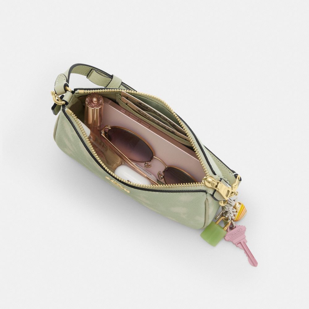 Coach Nolita 19 With Floral Print And Bow Gold Pale Green