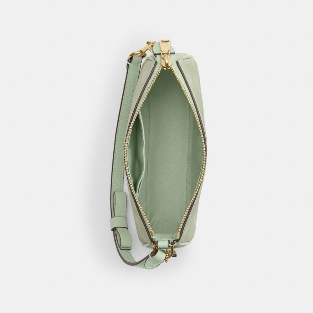 Coach Nolita 19 With Floral Print And Bow Gold Pale Green