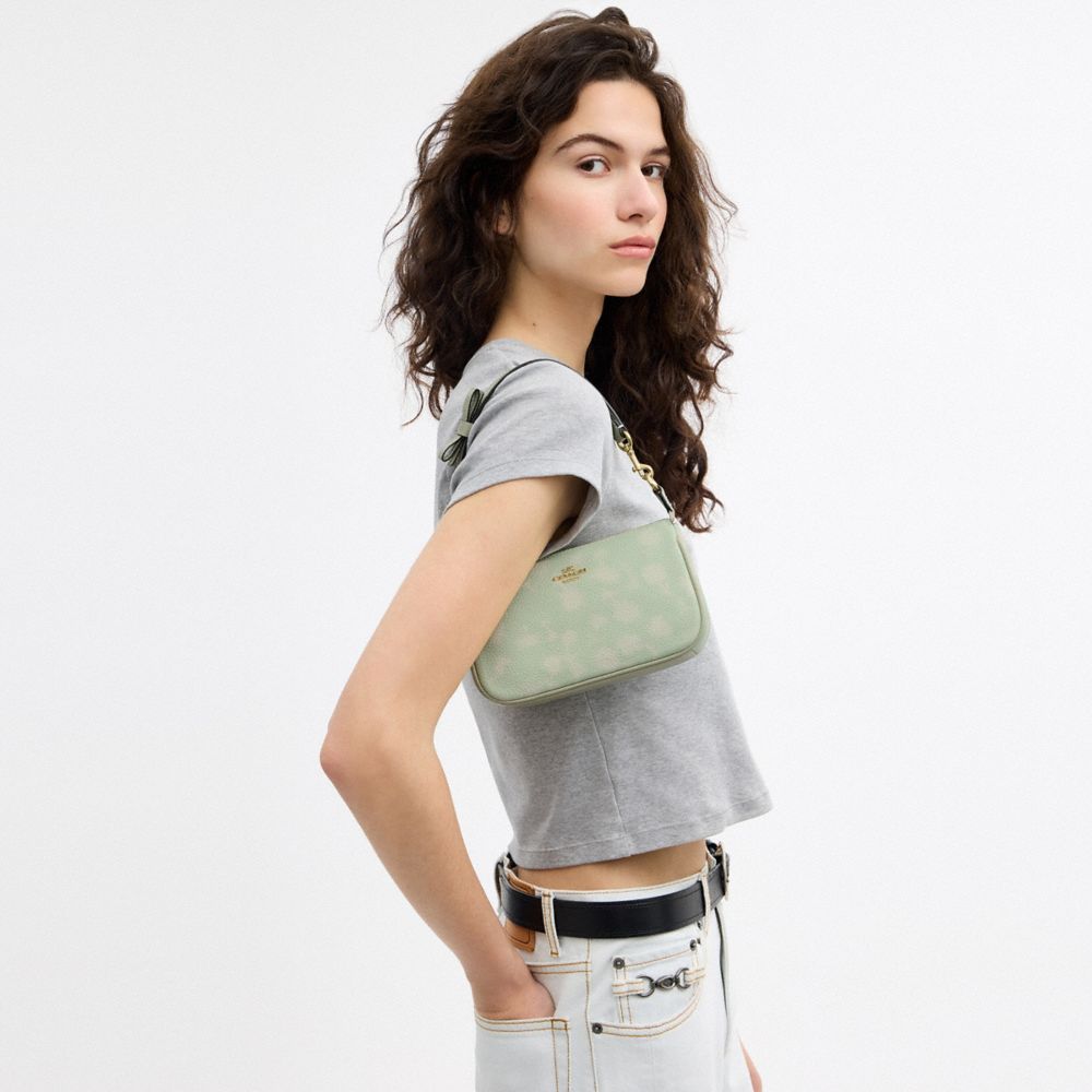 Coach Nolita 19 With Floral Print And Bow Gold Pale Green