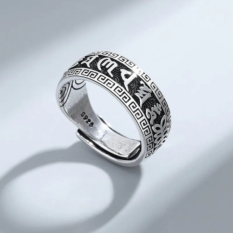Domineering Six-Word Mantra Antique Ring