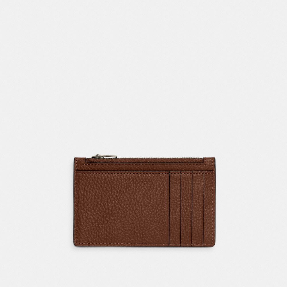 Coach Zip Card Case Gunmetal Saddle