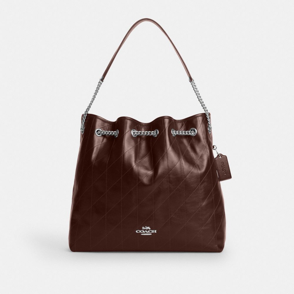 Coach Evelyn Large Shoulder Bag With Quilting Silver Maple