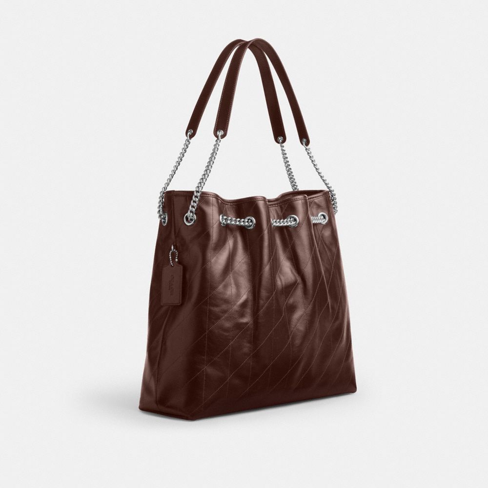 Coach Evelyn Large Shoulder Bag With Quilting Silver Maple