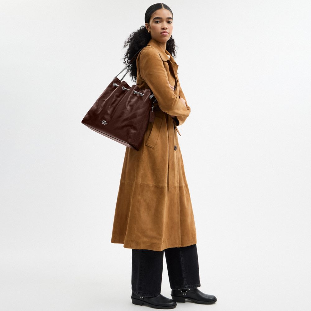 Coach Evelyn Large Shoulder Bag With Quilting Silver Maple