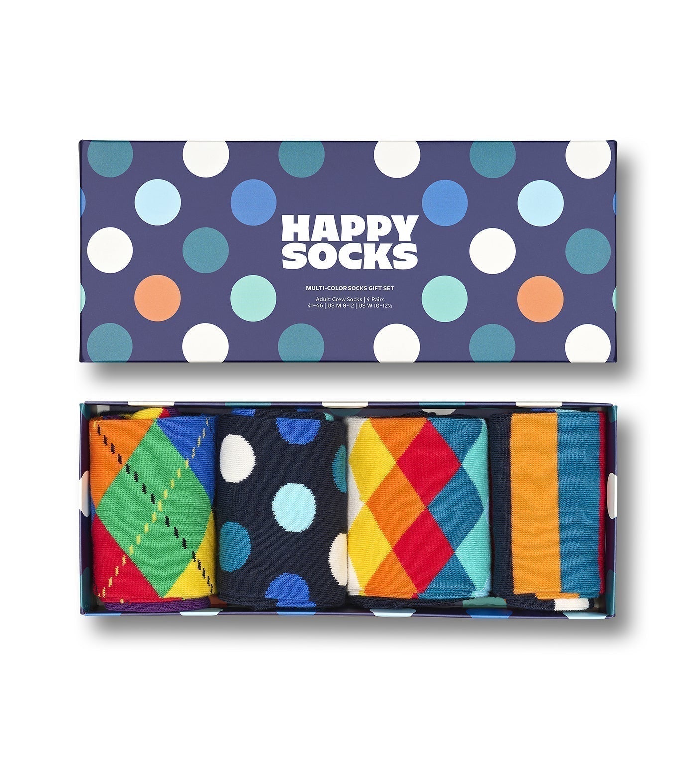 Happy Socks Unisex 4-Pack Multi-Color Crew Length Socks Gift Set for Women and Men