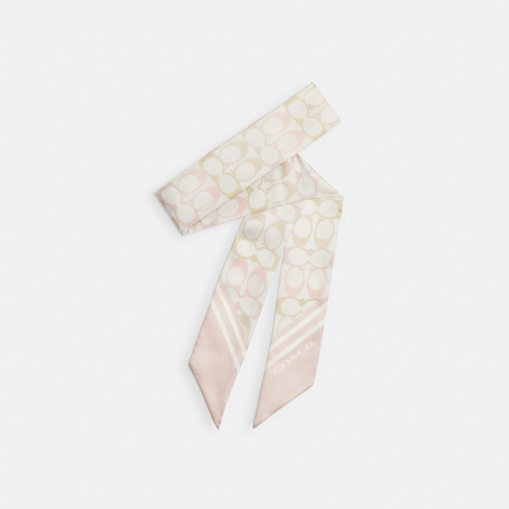 Coach Signature Silk Skinny Scarf Chalk Pink