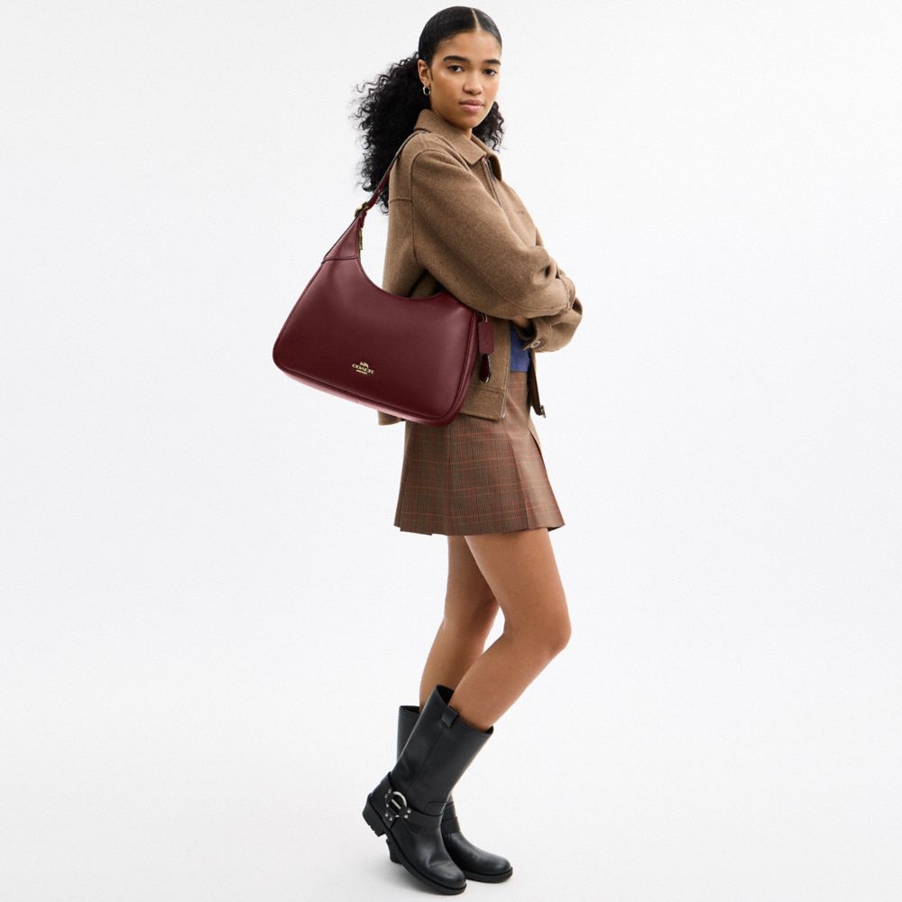Coach Ella Shoulder Bag Gold Maroon