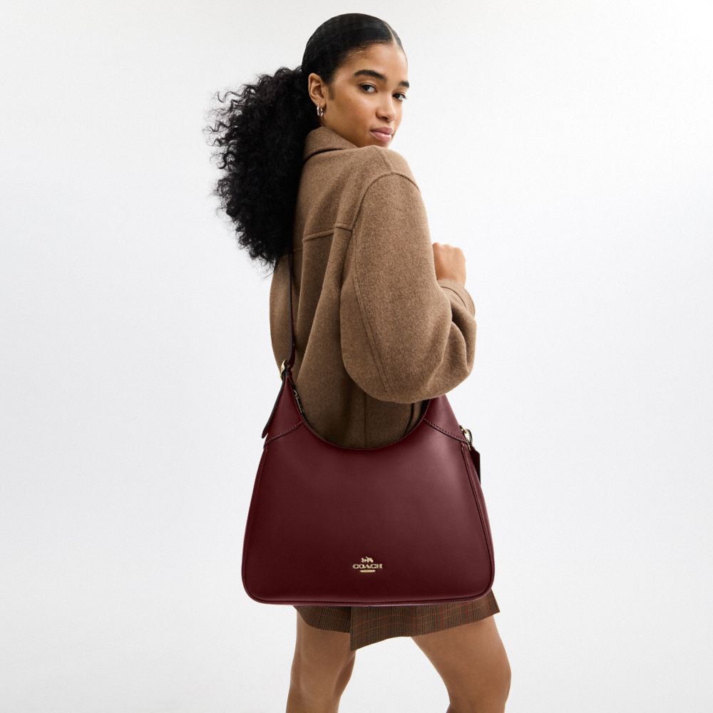 Coach Ella Shoulder Bag Gold Maroon