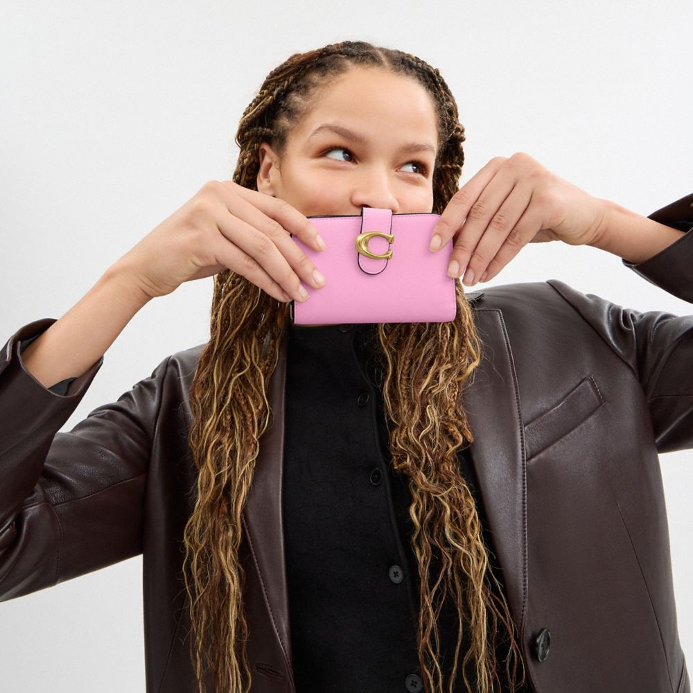 Coach Tabby Wallet Brass Flower Pink