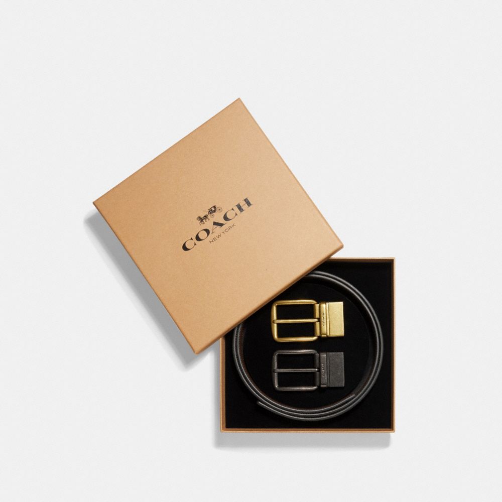 Coach Boxed Harness Buckle Cut To Size Reversible Belt, 38 Mm Black Dark Brown