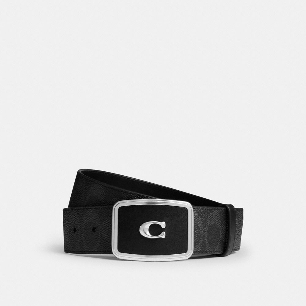 Coach Signature Plaque Buckle Belt, 38 Mm Black Signature
