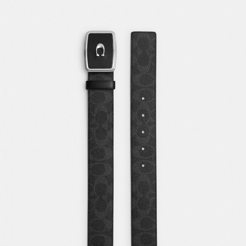 Coach Signature Plaque Buckle Belt, 38 Mm Black Signature