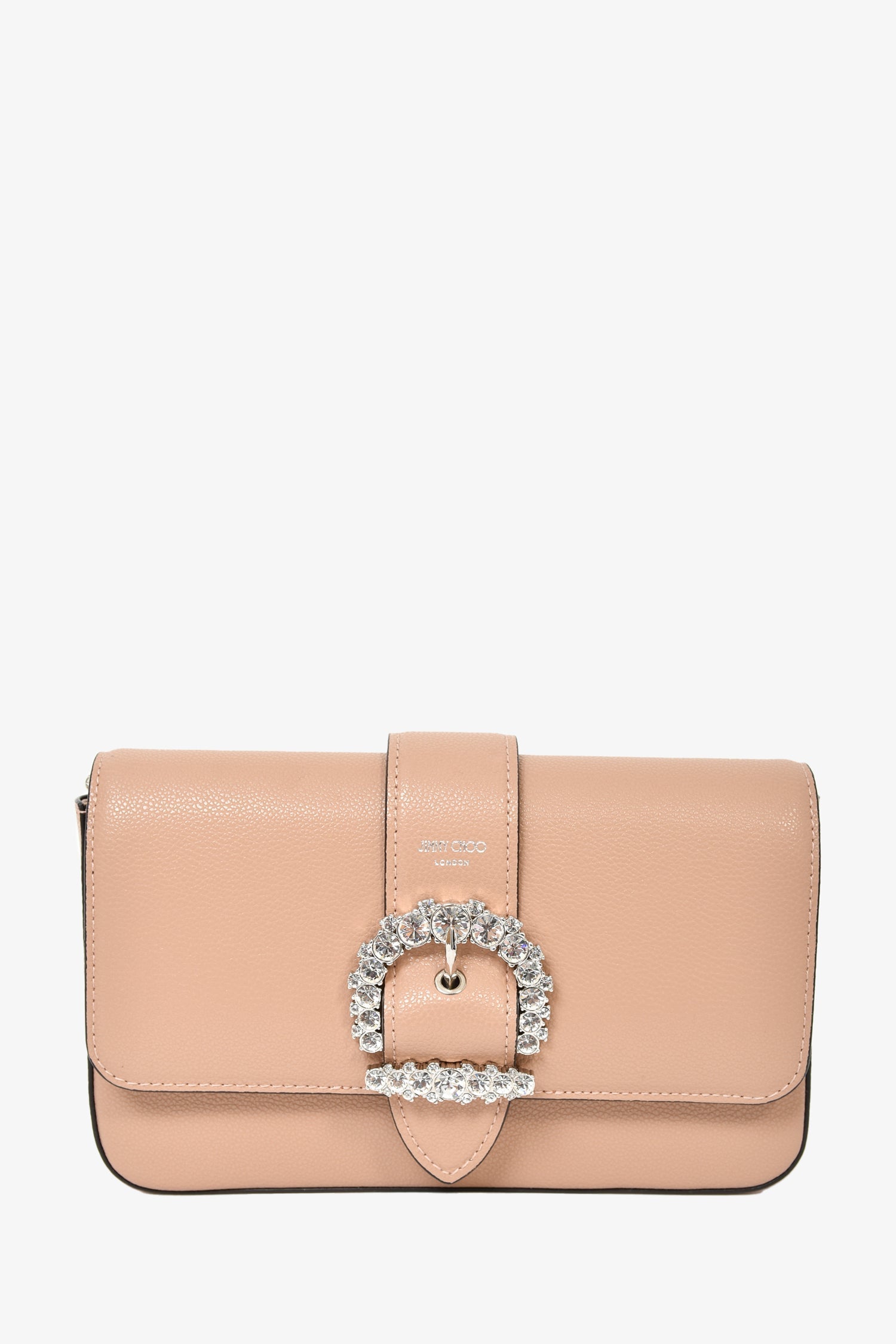 Jimmy Choo Beige Grained Leather Crystal Buckle 'Cheri' Crossbody Bag