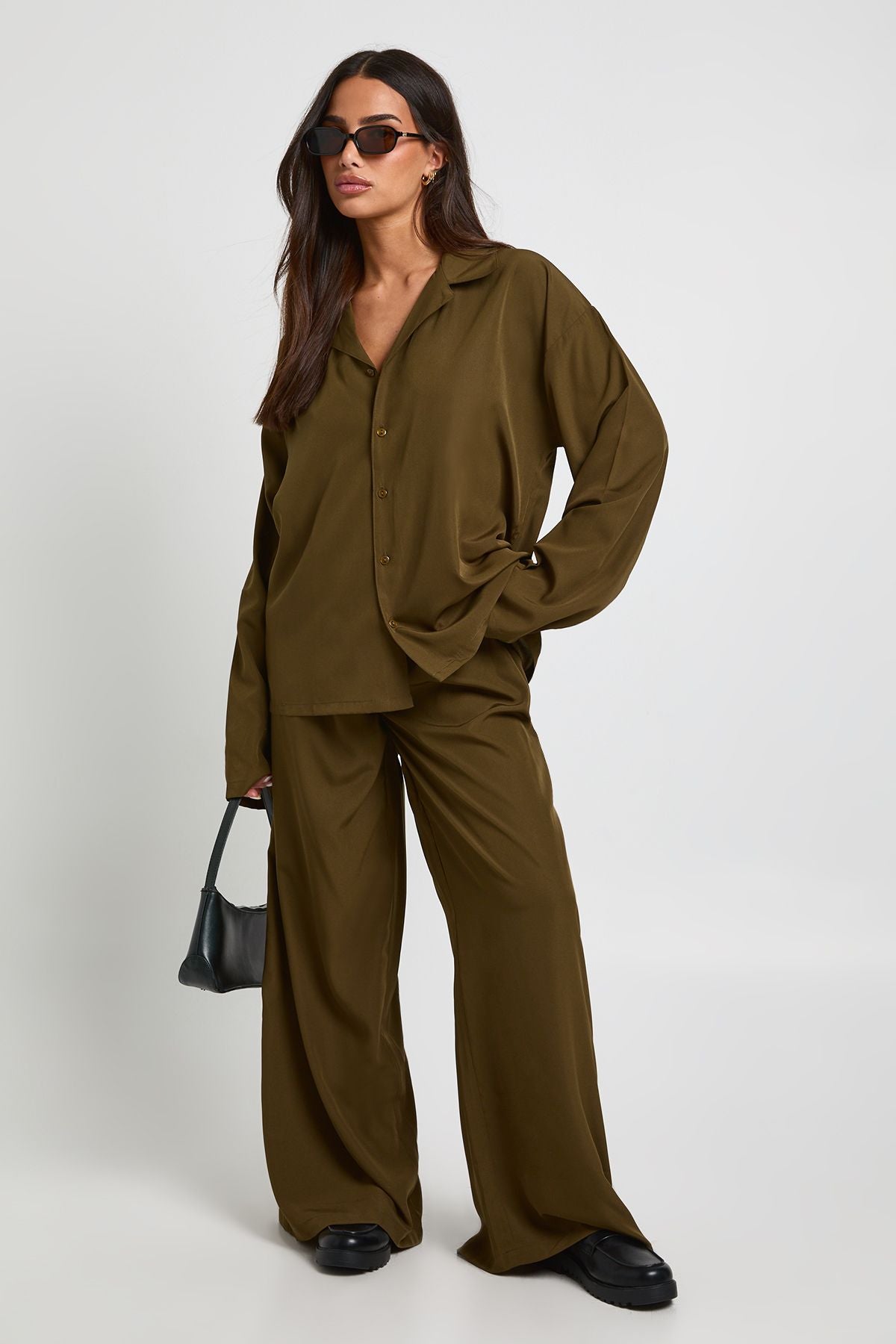Petite Oversized Shirt & Wide Leg Trouser Co-ord