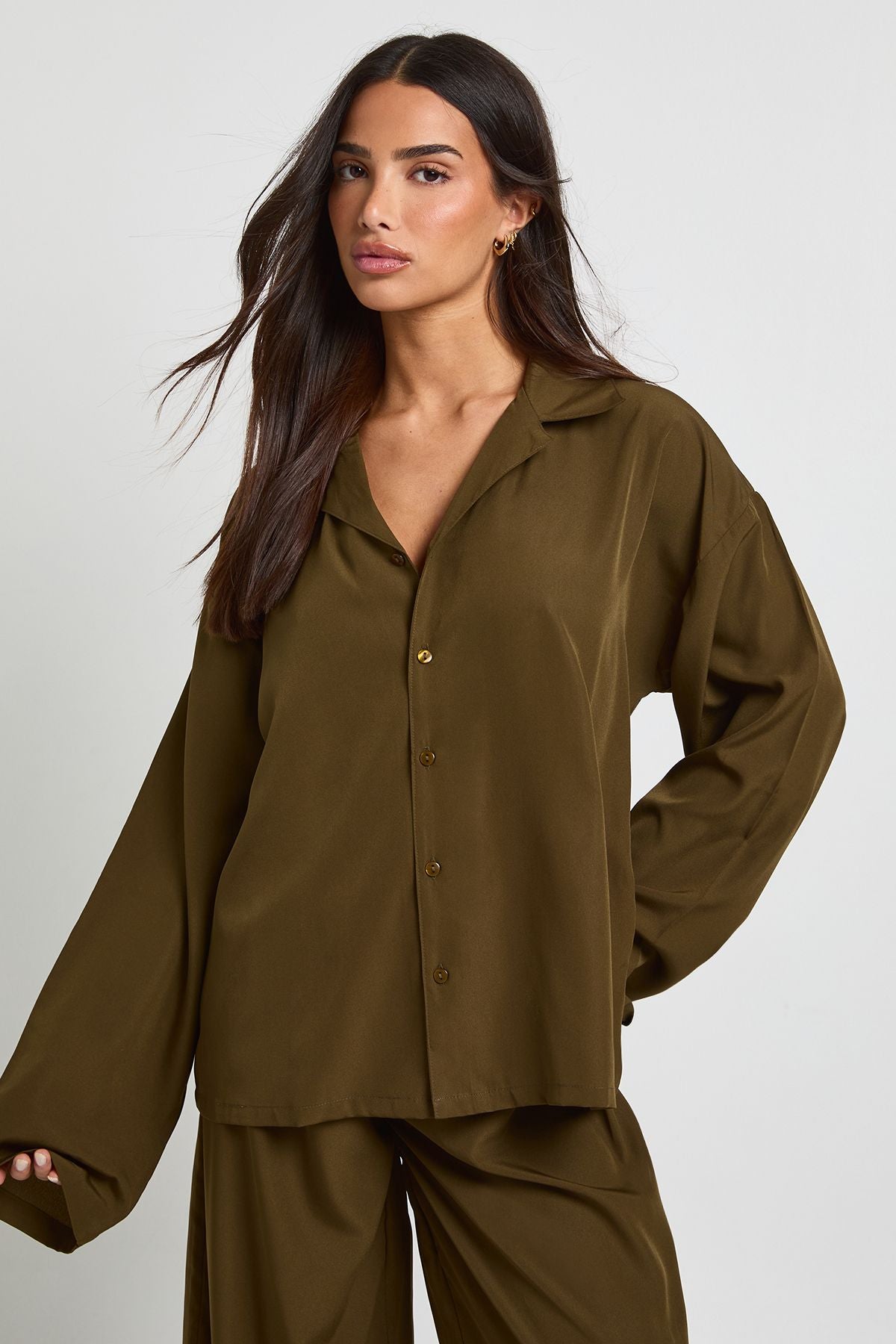 Petite Oversized Shirt & Wide Leg Trouser Co-ord