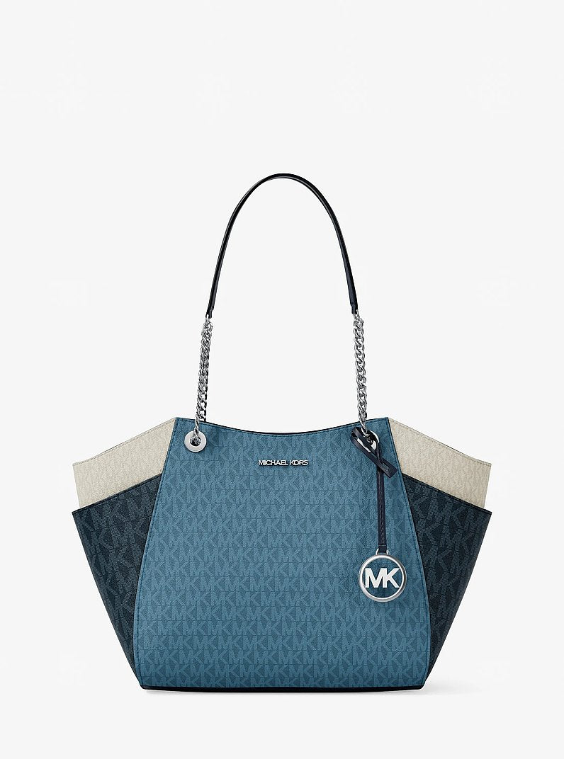 Michael Kors Jet Set Large Color-Block Signature Logo Shoulder Bag Denim Multi