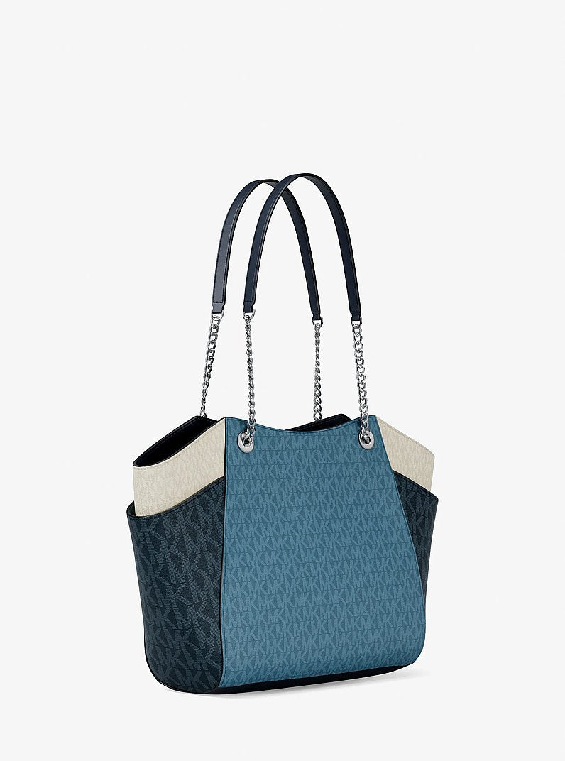 Michael Kors Jet Set Large Color-Block Signature Logo Shoulder Bag Denim Multi