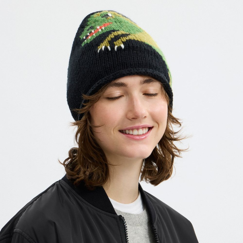 Coach Jumbo Rexy Print Knit Beanie Black