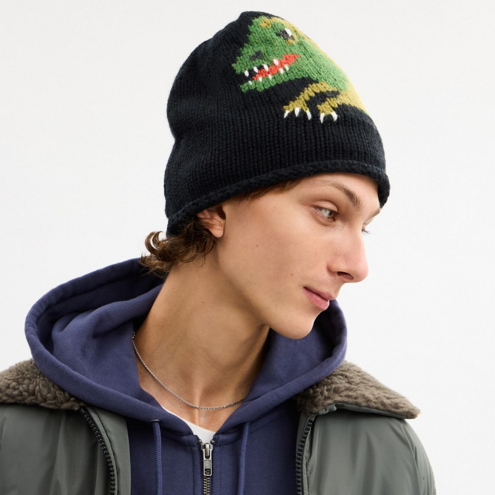 Coach Jumbo Rexy Print Knit Beanie Black