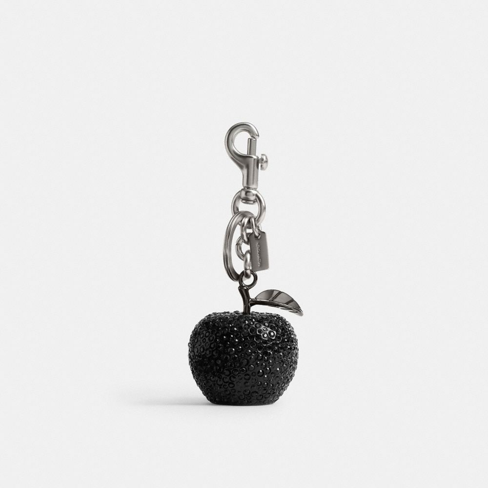 Coach Crystal Apple Bag Charm Silver Black