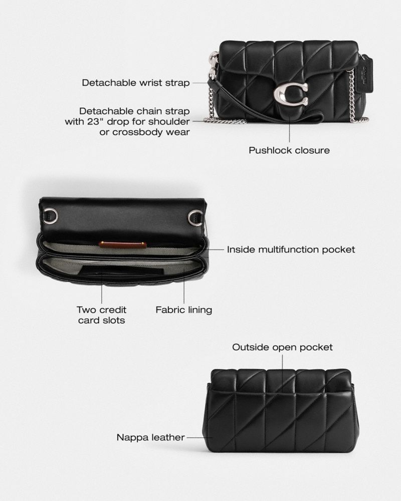 Coach Tabby Crossbody Wristlet With Pillow Quilting Silver Black