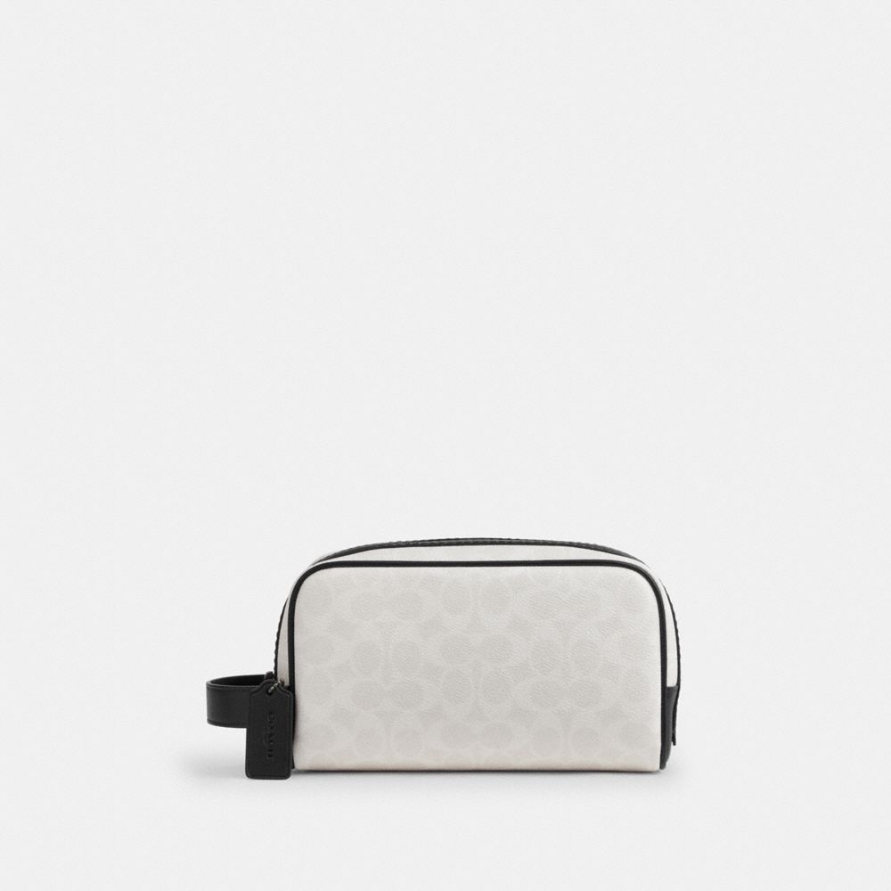 Coach Small Travel Kit In Signature Canvas Gunmetal Chalk Black