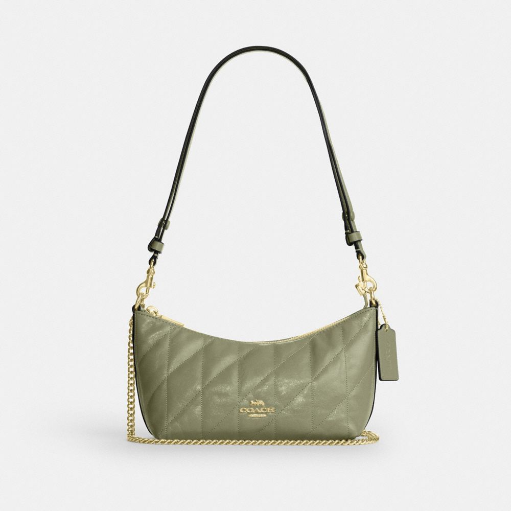 Coach Caitlin Shoulder Bag With Quilting Gold Pistachio