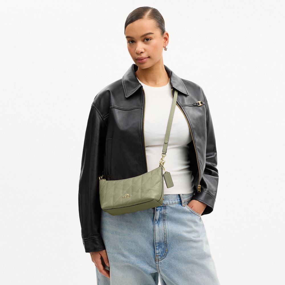 Coach Caitlin Shoulder Bag With Quilting Gold Pistachio
