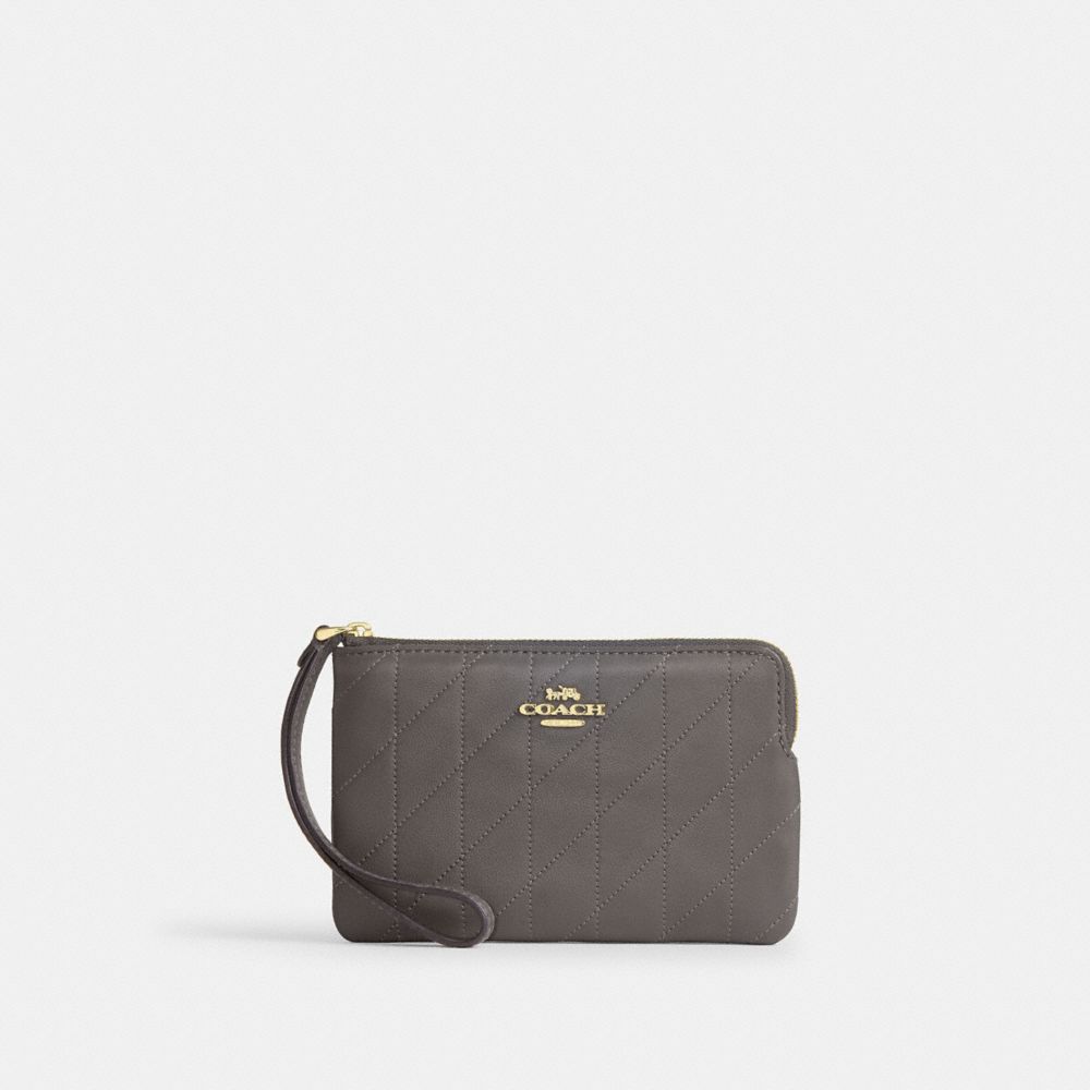 Coach Corner Zip Wristlet With Quilting Gold Slate