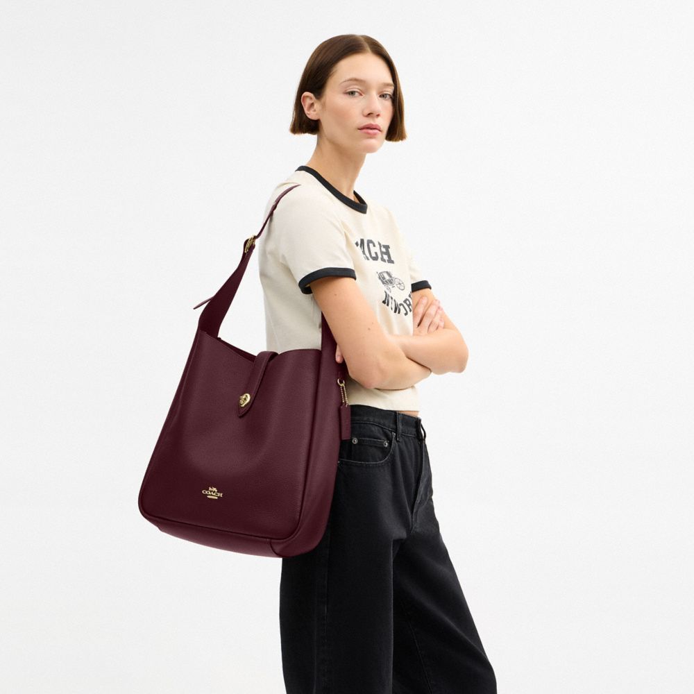 Coach Hadley Large Shoulder Bag Gold Dark Wine