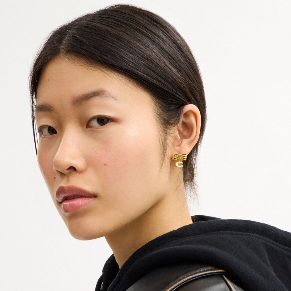 Coach Signature Bow Stud Earrings Gold