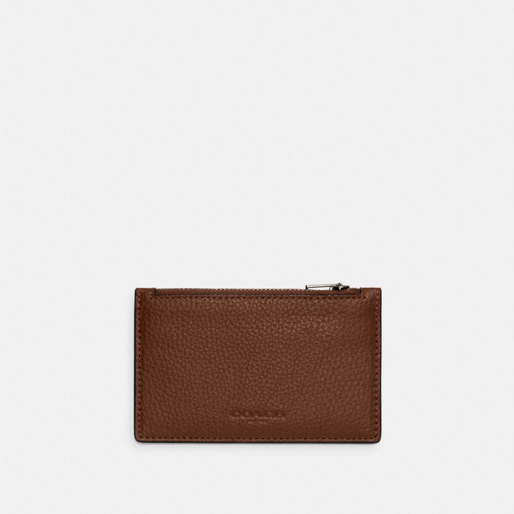 Coach Zip Card Case Gunmetal Saddle