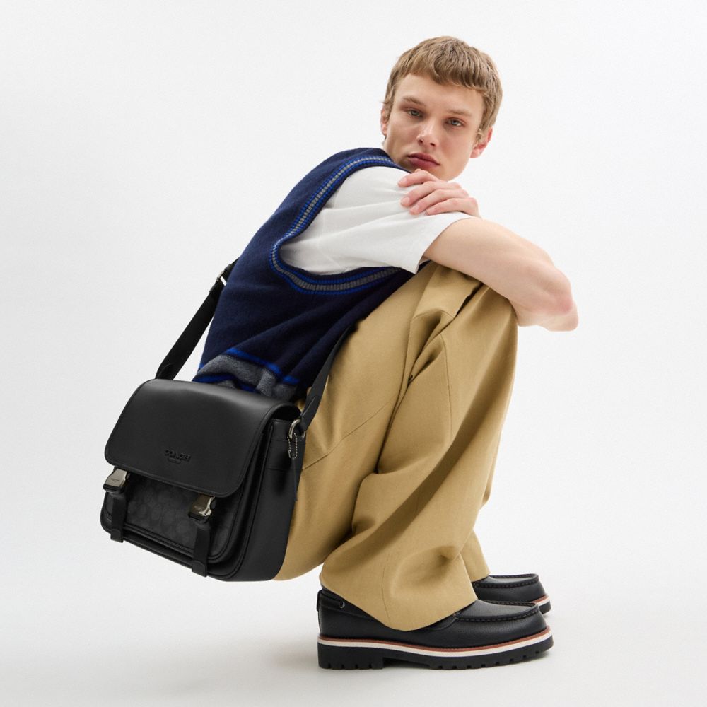 Coach Racer Messenger Bag In Signature Canvas Gunmetal Charcoal Black