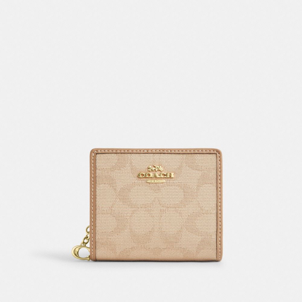 Coach Snap Wallet With Signature Canvas Gold Dark Natural Multi