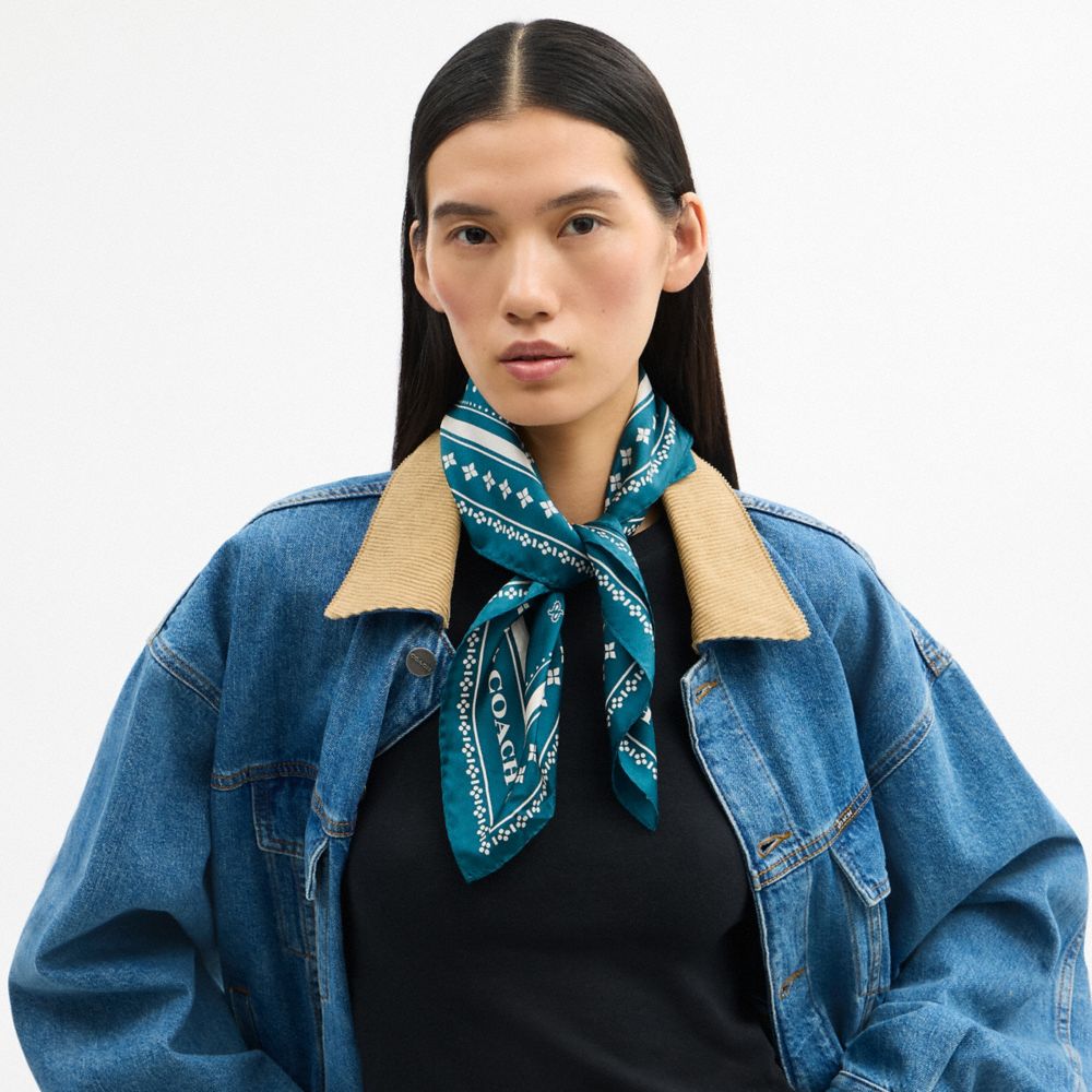 Coach Horse And Carriage Dot Print Silk Bandana Teal