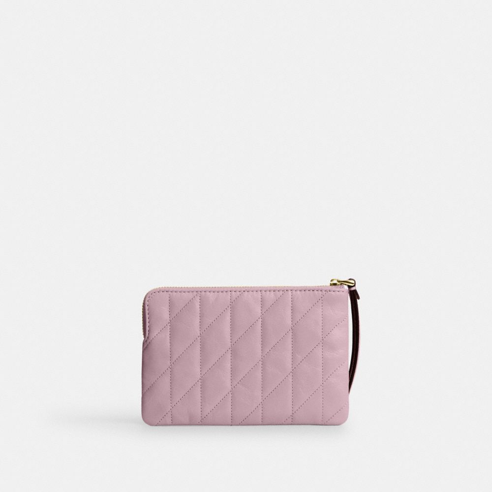 Coach Corner Zip Wristlet With Quilting Gold Carnation